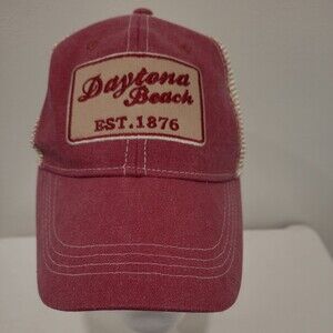 Daytona Beach Est 1876 Red Tan Cap Trucker Hat One Size Mesh Back